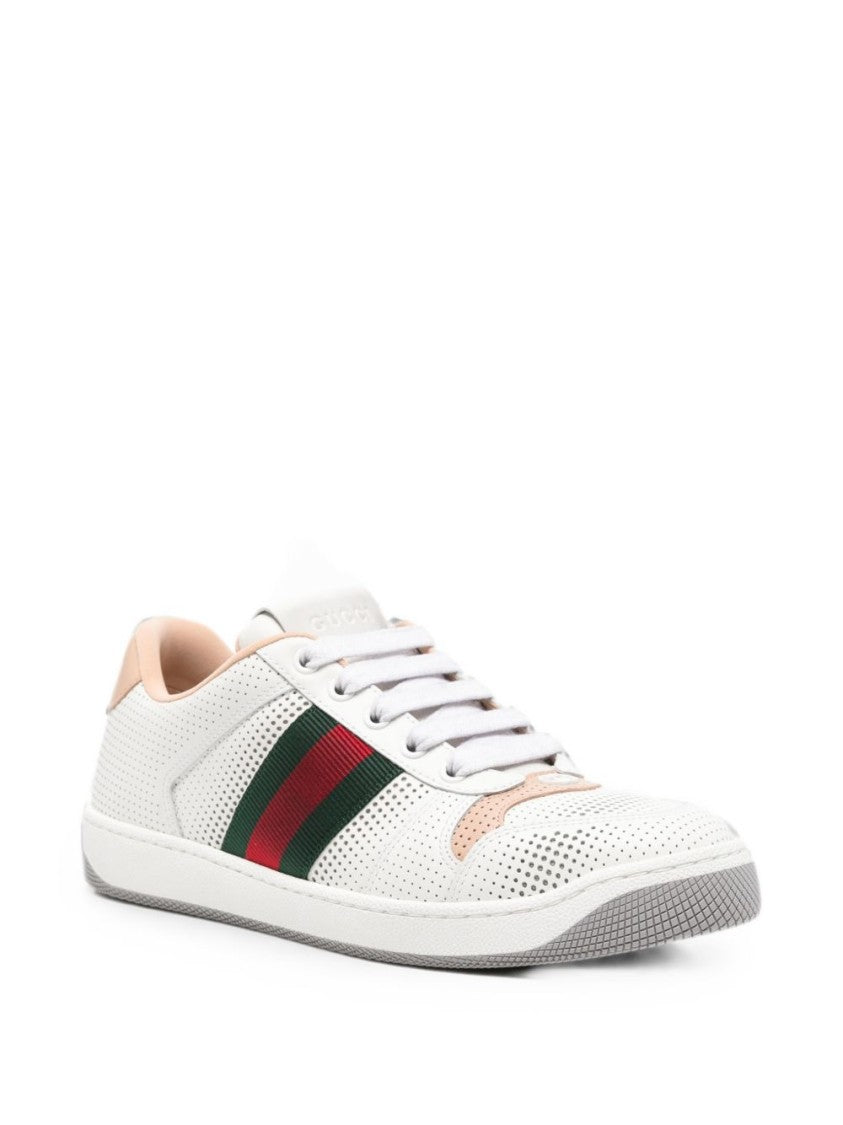Gucci White Perforated Calfskin Web Sneakers