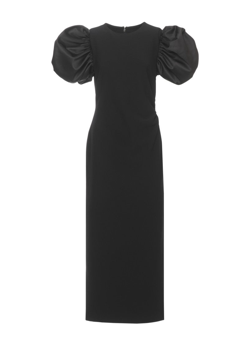 Rotate Draped Midi Puff Dress With Ballon Sleeves