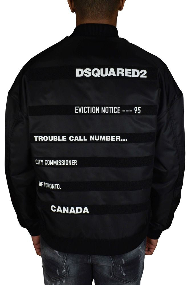 Dsquared2 Nylon Bomber Jacket With Graphic Velcro Straps