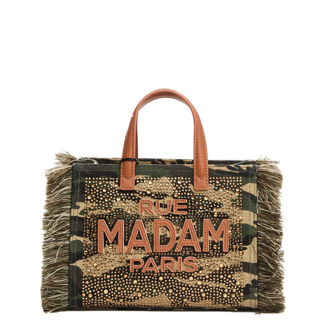 Rue Madame Camouflage Mini Tote With Rhinestone Accents
