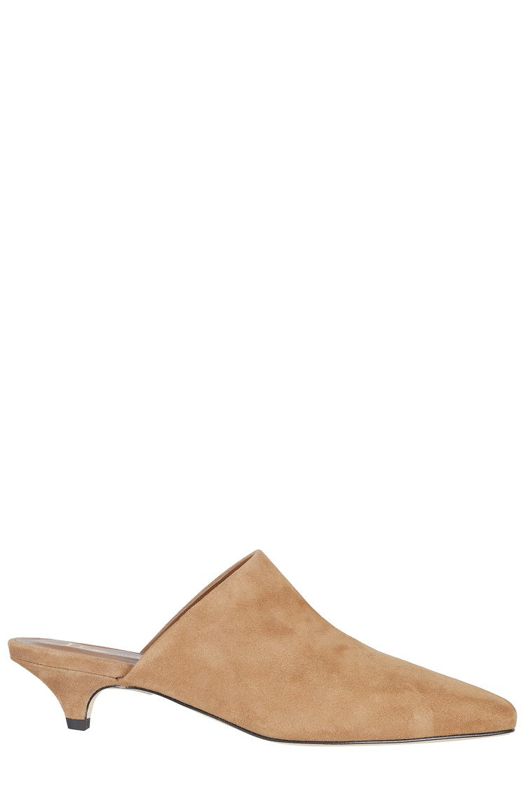 Giampaolo Viozzi Camel Pointed Toe Low Kitten Heel Nappa Leather Mules