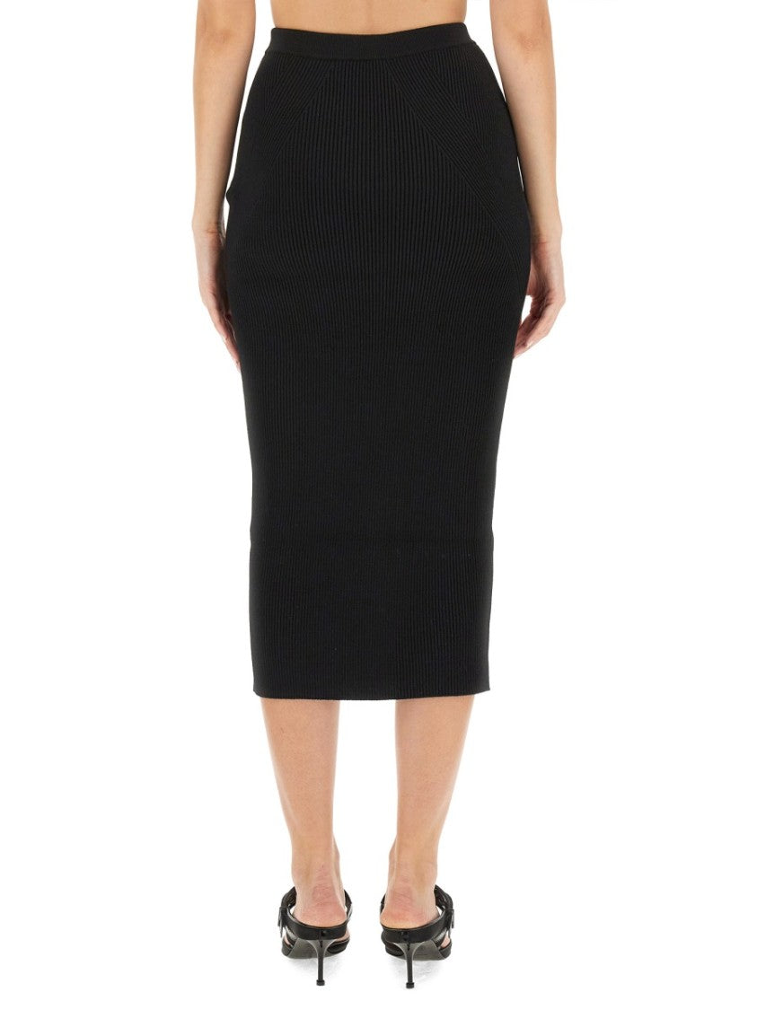 Alexander Mcqueen Ribbed Wool Blend Pencil Skirt