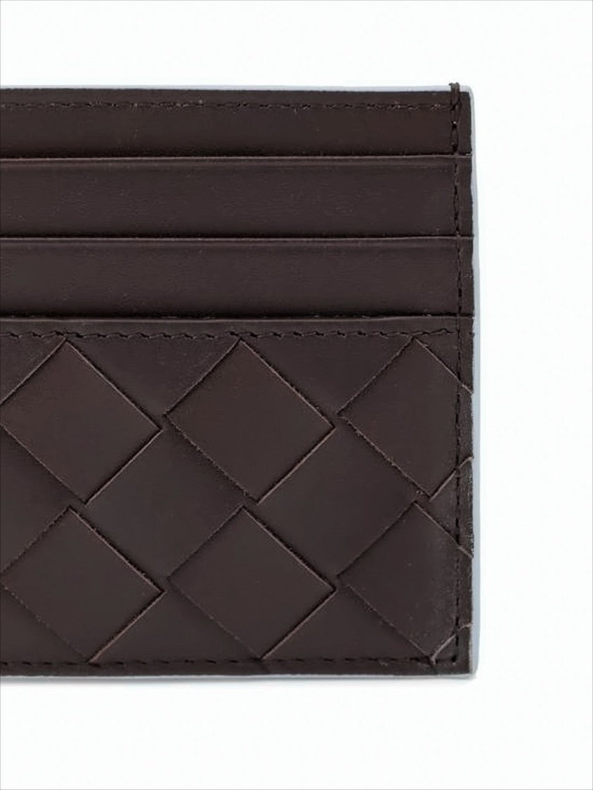 Bottega Veneta Brown Calf Leather Woven Card Wallet