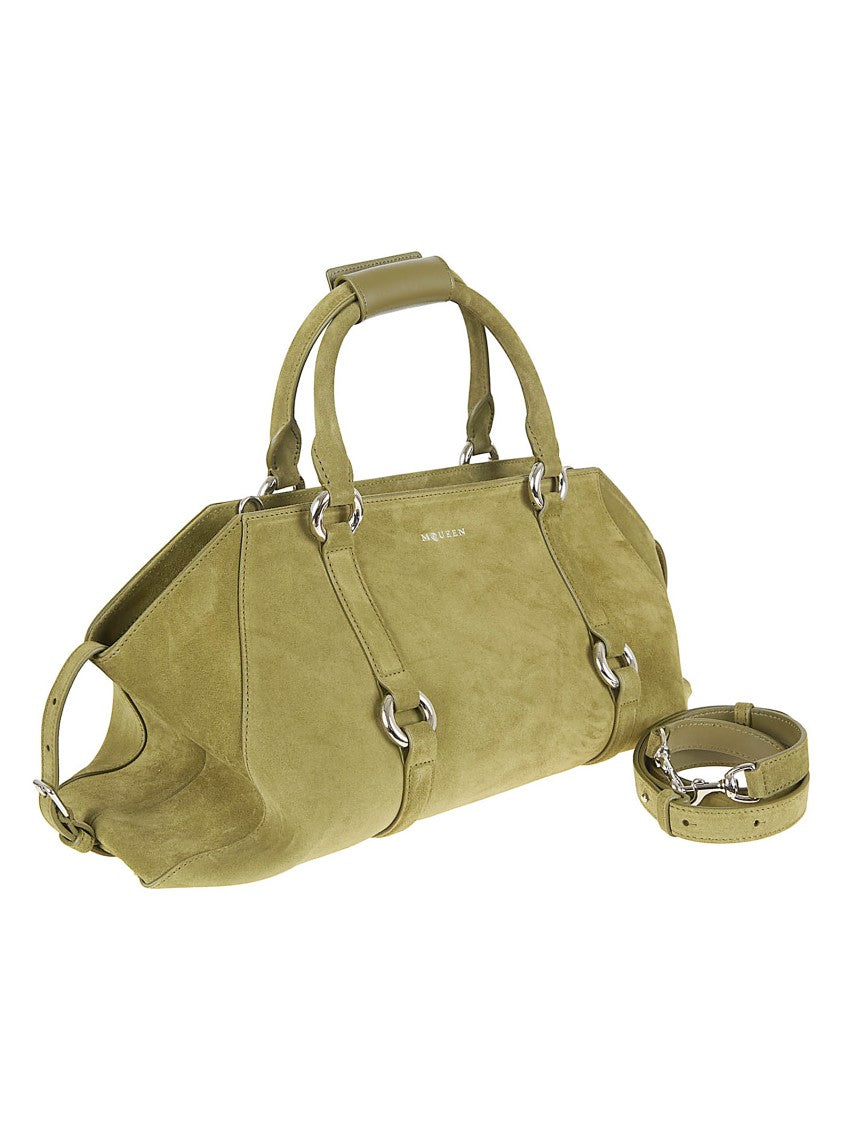 Alexander Mcqueen Elongated Suede Handbag With Adjustable Side Straps