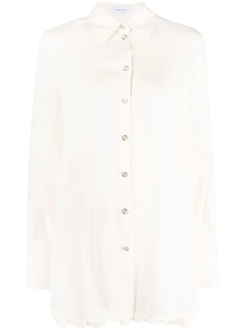 Salvatore Ferragamo Beige Silk Long Sleeve Shirt With Classic Collar And Button Closure