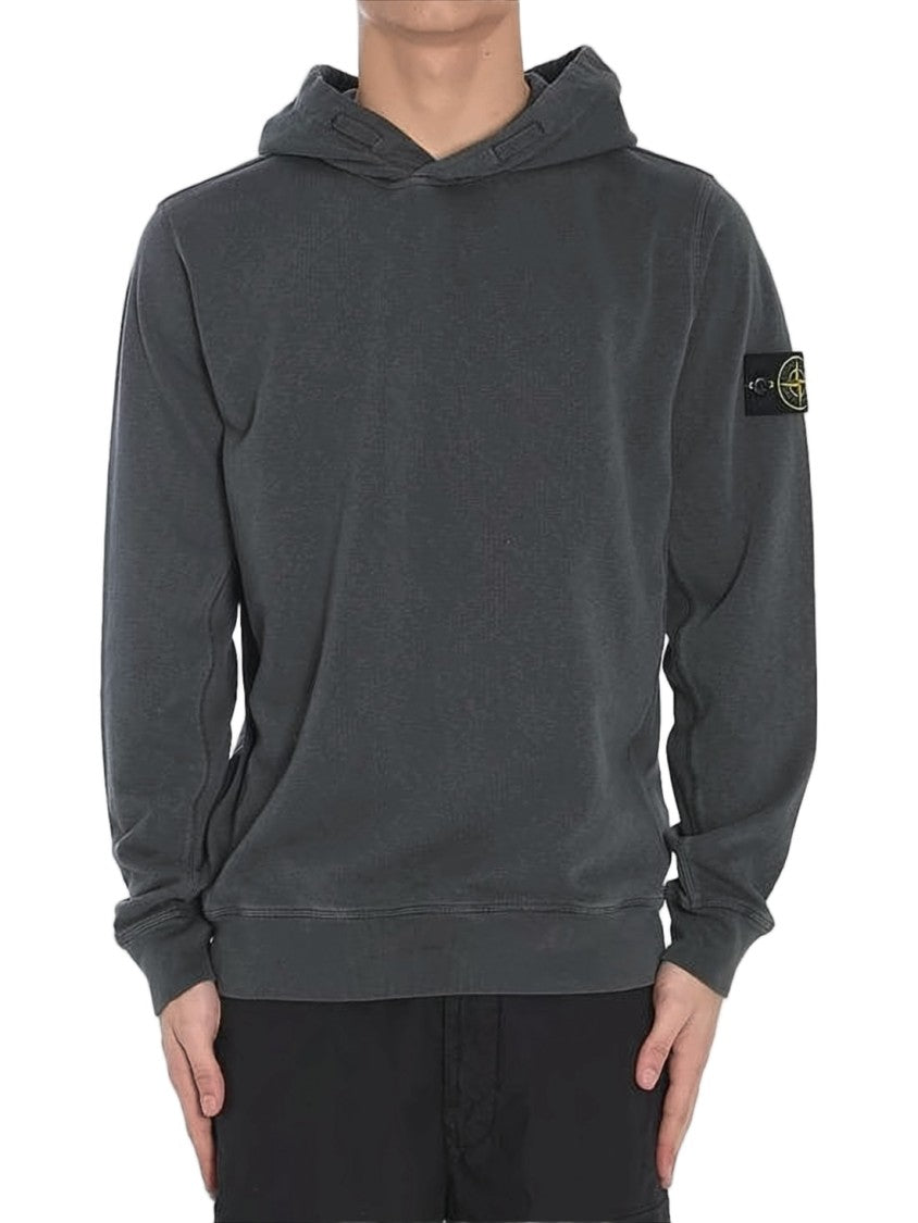 Stone Island Minimalist Dark Grey Hoodie With Branded Patch