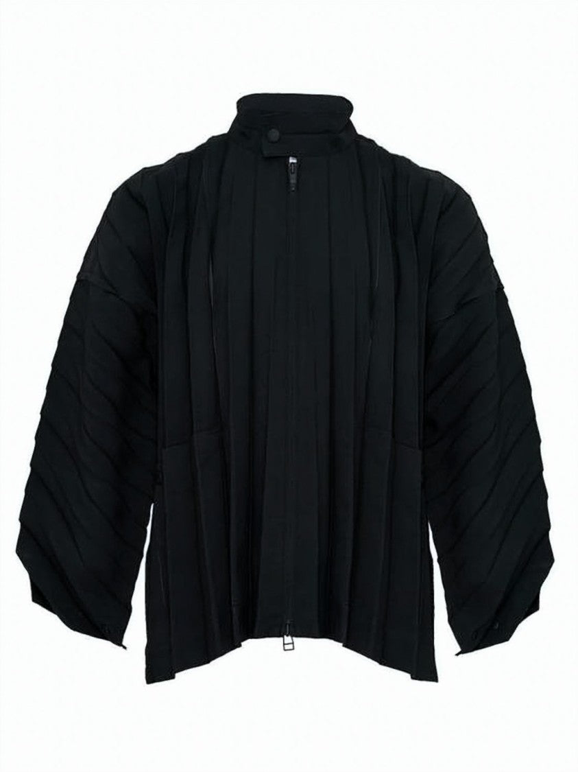 Homme Plissé Issey Miyake Pleated Design Black Coat With Structured Silhouette