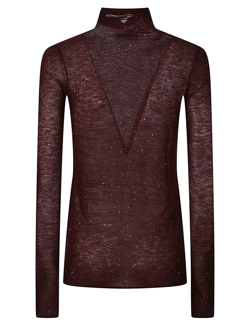 Pinko Burgundy Moss Wool-Blend Turtleneck Sweater