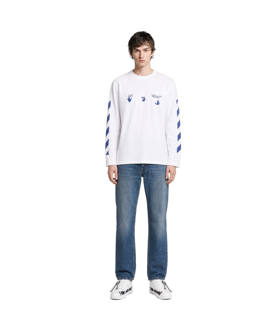 Off-White White Cotton Diagonals Long-Sleeve T-Shirt