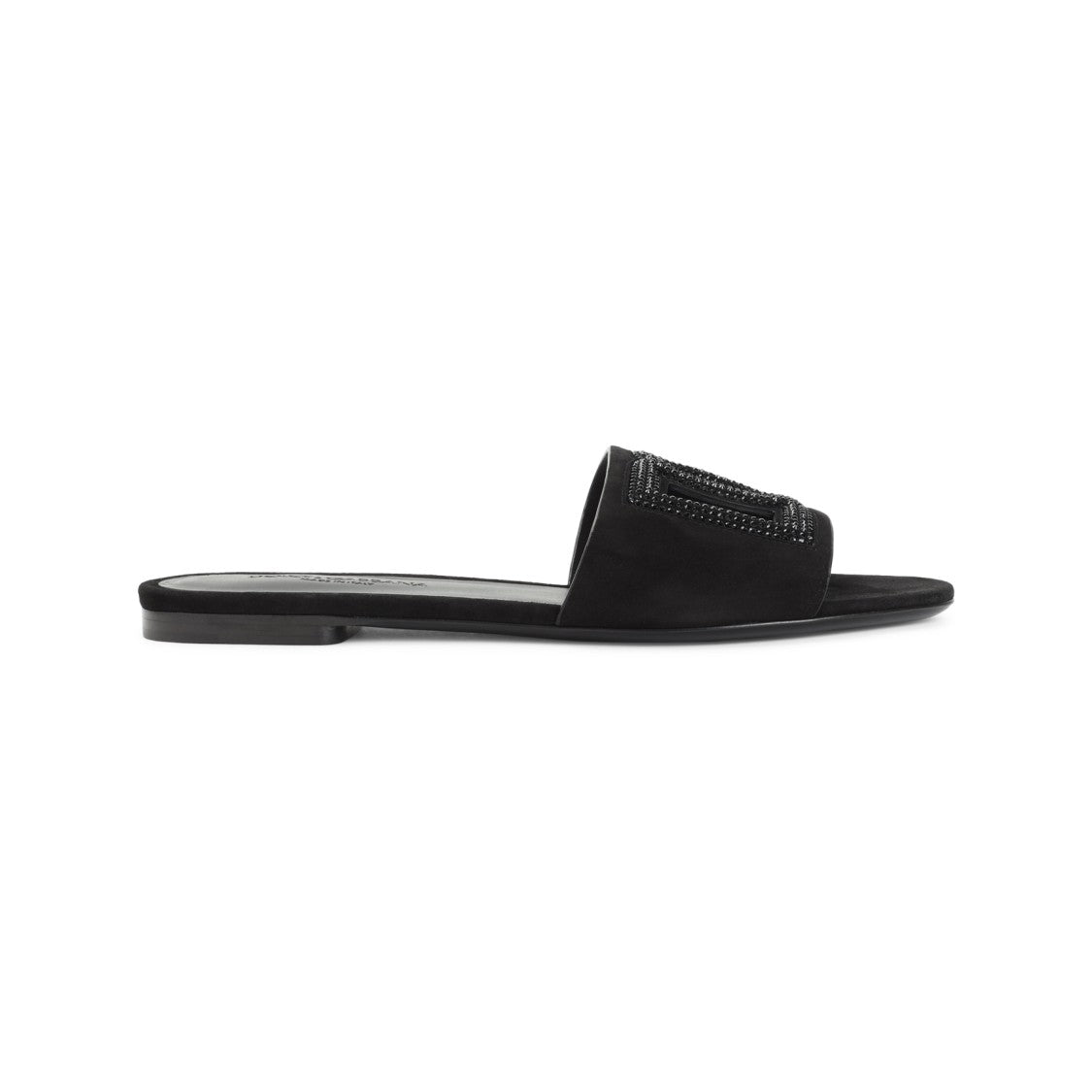 Dolce & Gabbana Black Goat Leather Slides With Signature Dg Logo