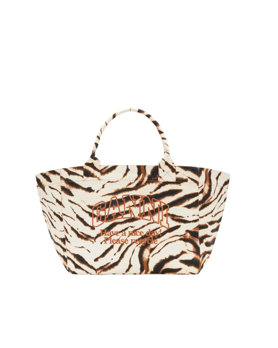 Ganni Egret Zebra Cotton Tote Bag