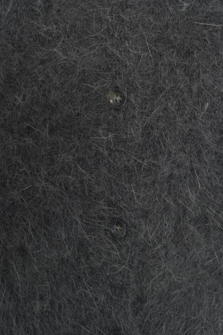 Roberto Collina Cropped Grey Knit Cardigan With Button Closure And Ribbed Details