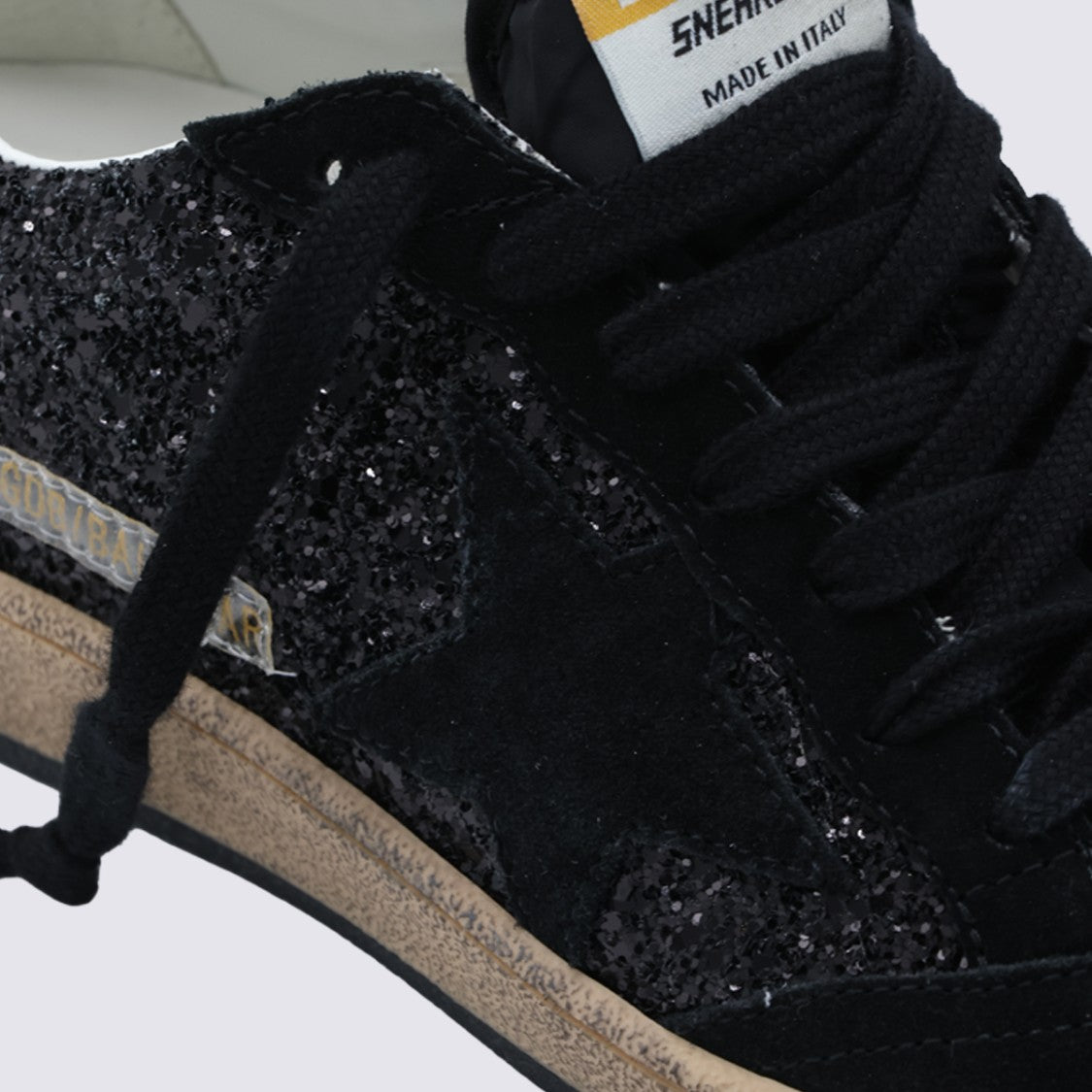 Golden Goose Low-Top Black Glitter Sneakers With Suede Overlays