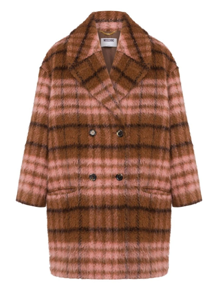 Moschino Brown Checked Oversized Coat