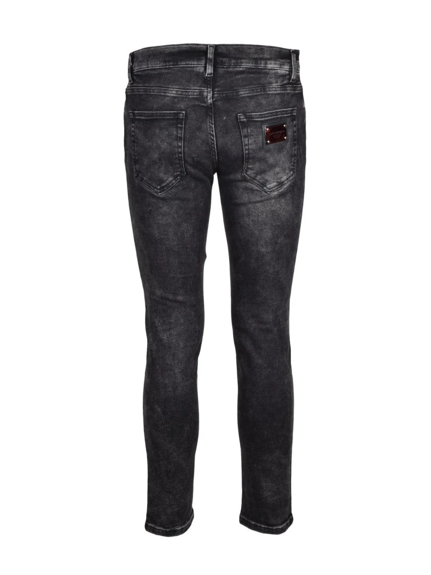 Dolce & Gabbana Black Skinny Fit Distressed Denim Stretch Jeans