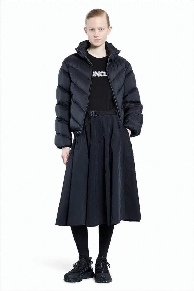 Moncler Flared Midi Skirt With Belted Waist And Side Pockets