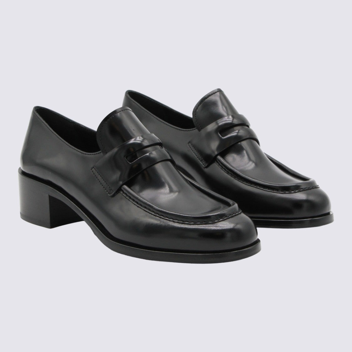 Church's Polished Black Leather Loafer Flats With Strap Detail