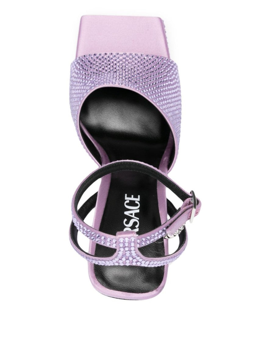 Versace Lilac Purple Crystal Embellished Ankle Sandals