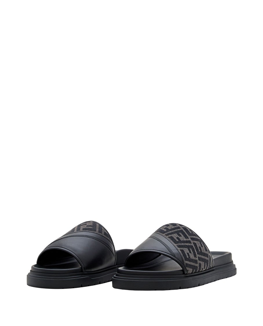 Fendi Padded Strap Sandals In Gray Ff Jacquard