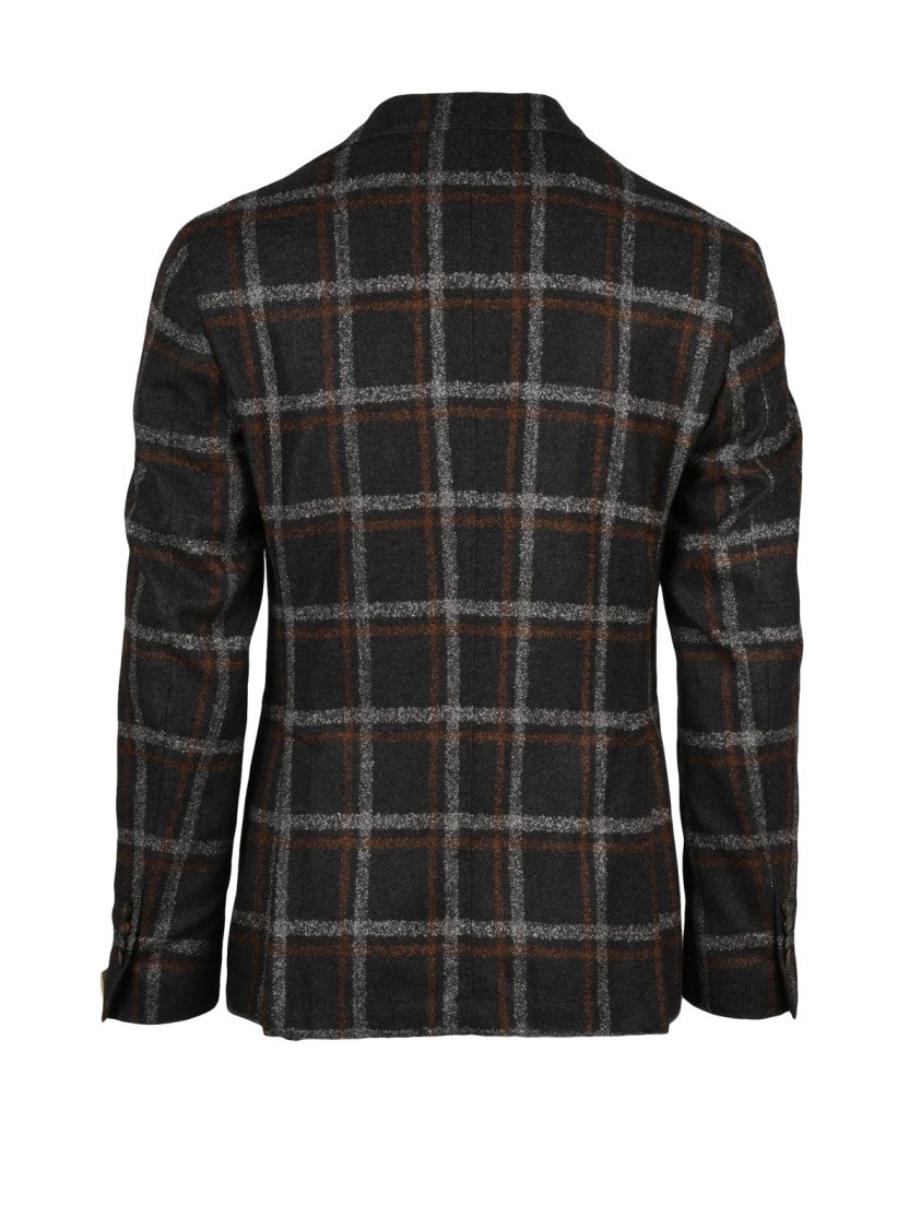 L.B.M. 1911 Rounded Brown Jacket With Large Check Pattern And Unlined Construction