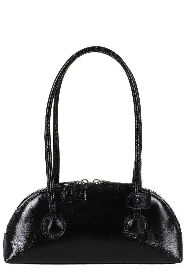 Margesherwood Black Bessette Embossed Logo Double Handle Leather Shoulder Bag