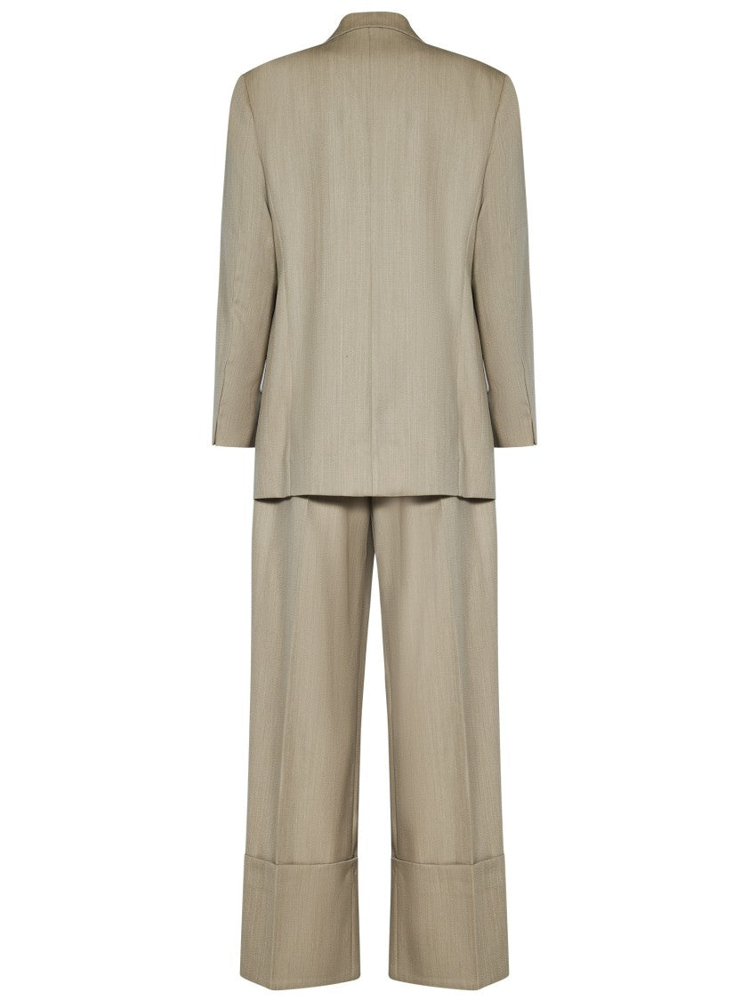 Victoria Beckham Belted Tailored Beige Dress In Virgin Wool