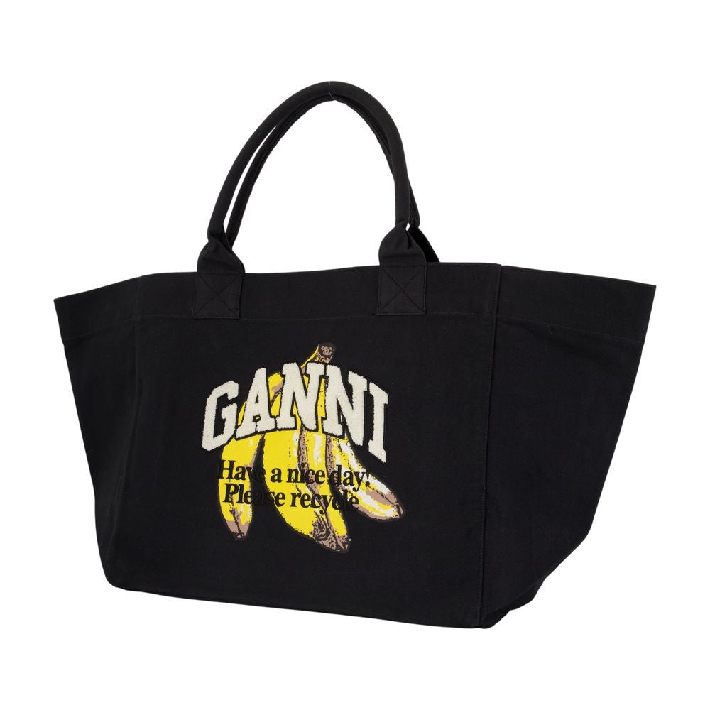 Ganni Xxl Banana Shopper Bag - Cotton - Black
