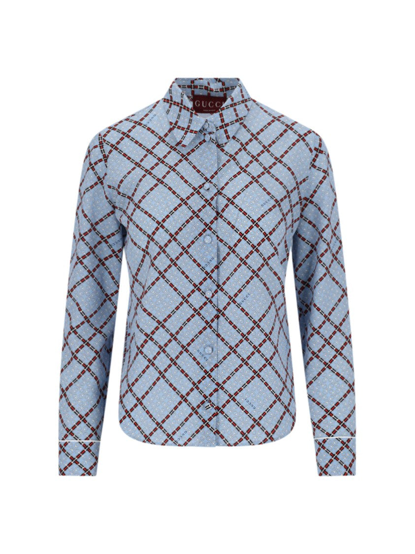 Gucci Checked Silk Shirt – Blue