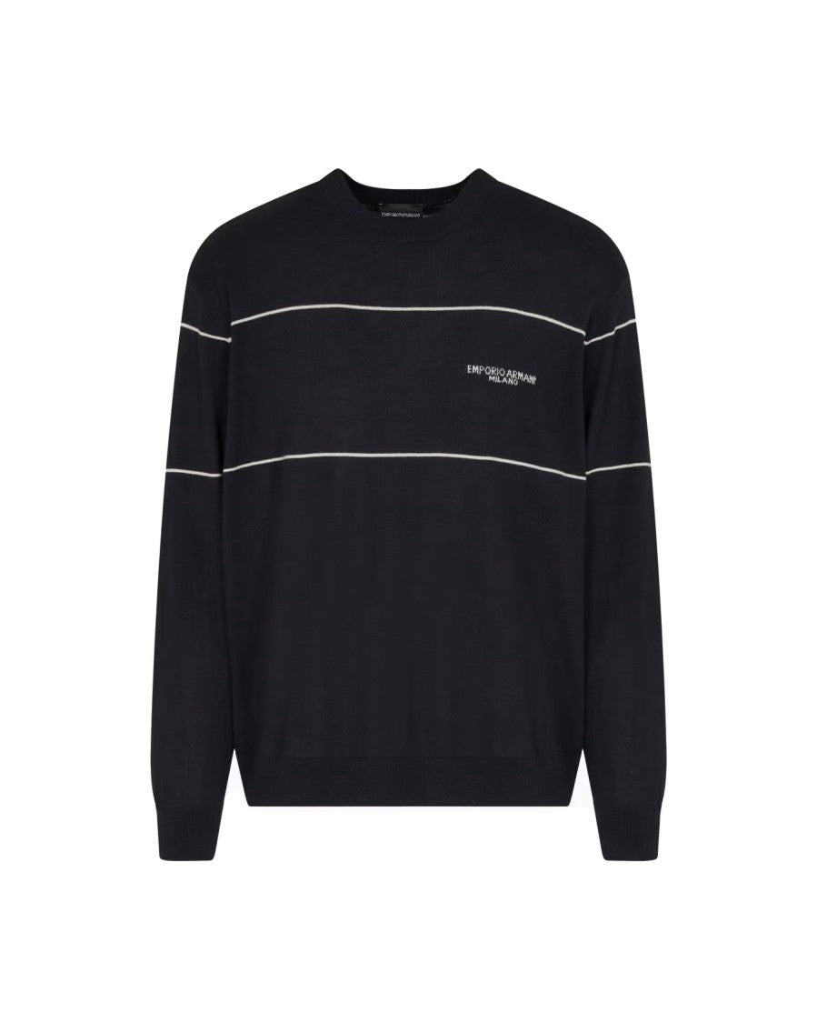Emporio Armani Textured Knit Pullover With Horizontal Stripes