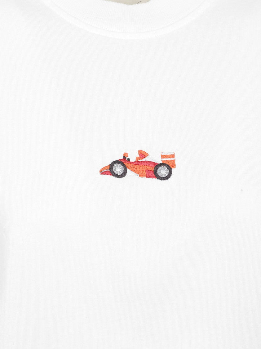 Alberto Bresci Relaxed Fit White T-Shirt With Embroidered Red Race Car