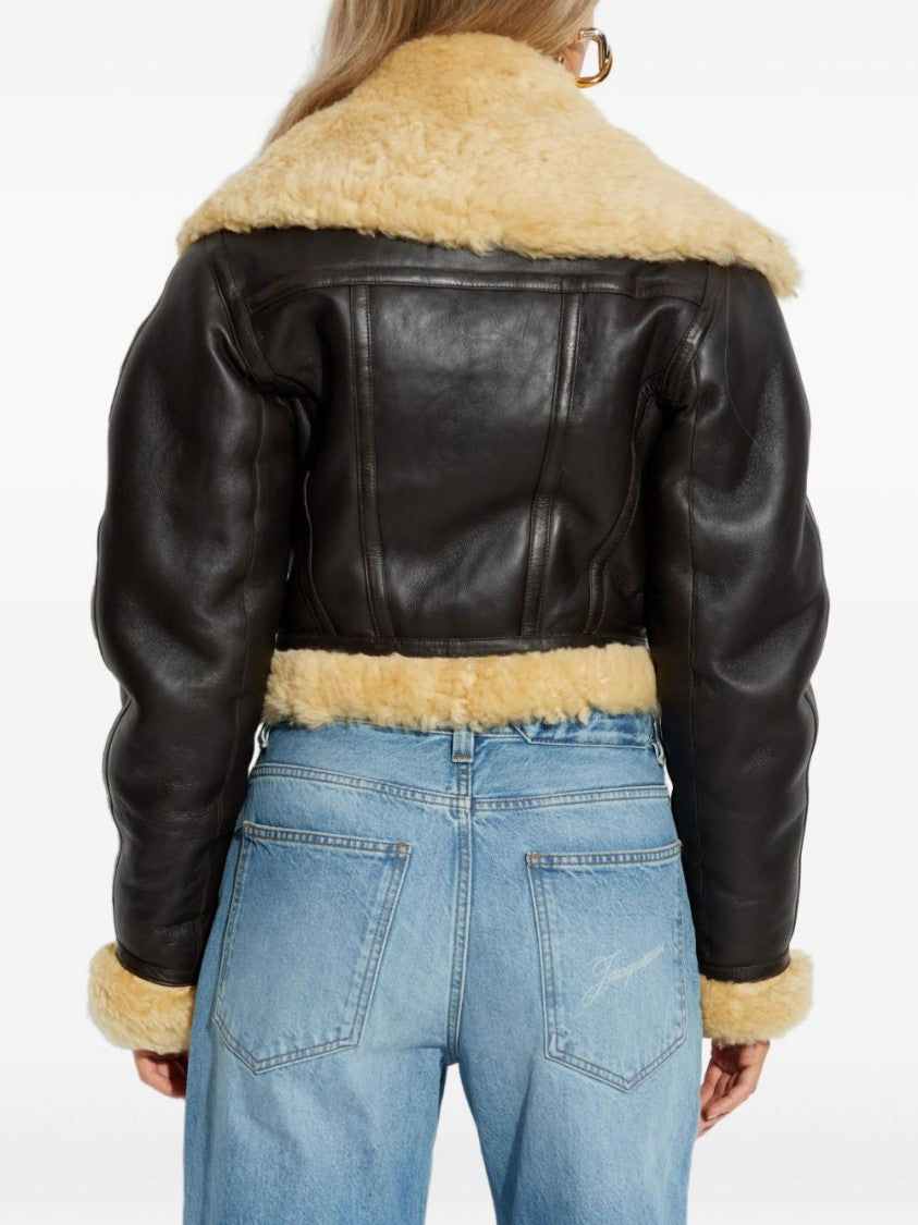 Jacquemus Cropped Brown Leather Jacket