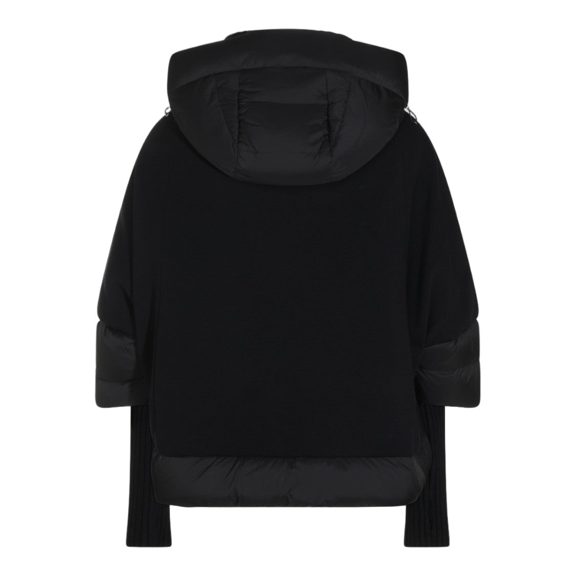 Moorer Boxy Black Coat With Padded Hood And Ribbed Knit Sleeves