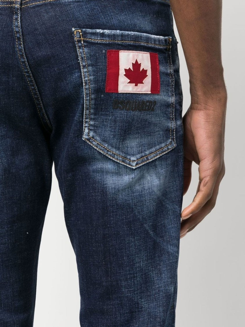 Dsquared2 Logo-Patch Straight-Leg Blue Denim Jeans