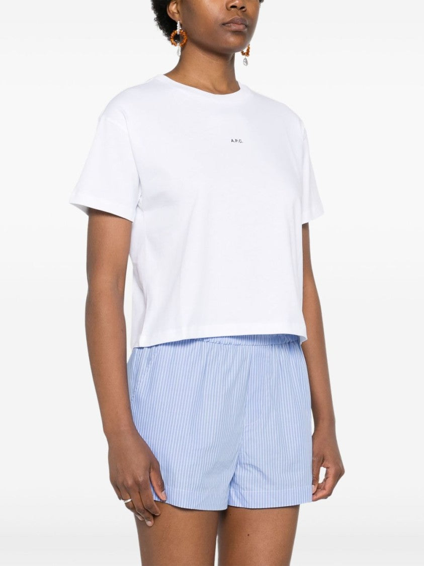 A.P.C. Cropped Off-White Cotton Jersey Crew Neck T-Shirt