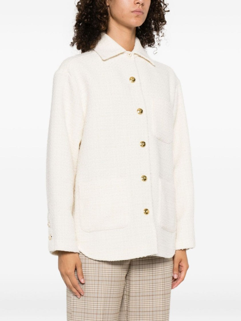 Pinko Textured White Jacket With Boxy Silhouette