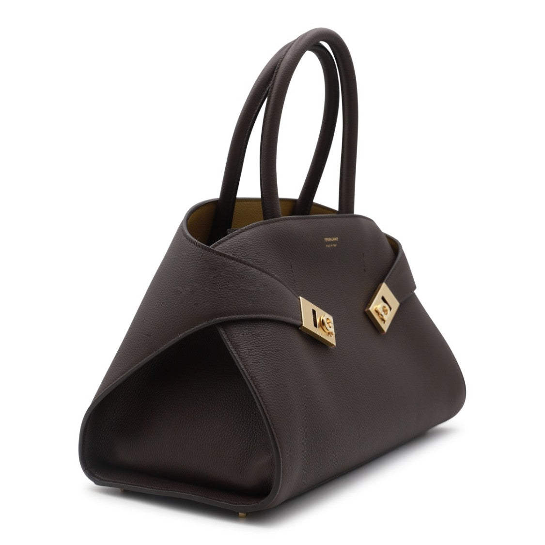 Ferragamo Dark Brown Leather Hug S Top Handle Bag