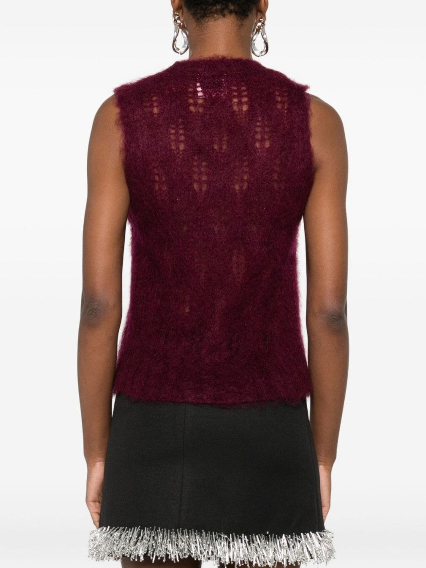 Forte Forte Sleeveless Burgundy Knit Sweater With Openwork Details