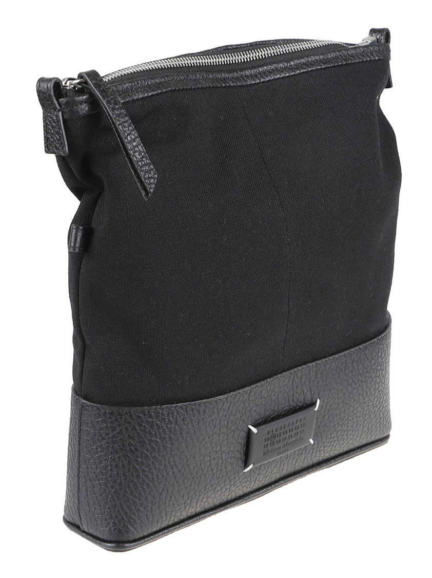 Maison Margiela Rectangular Black Fabric Bag With Textured Leather Base