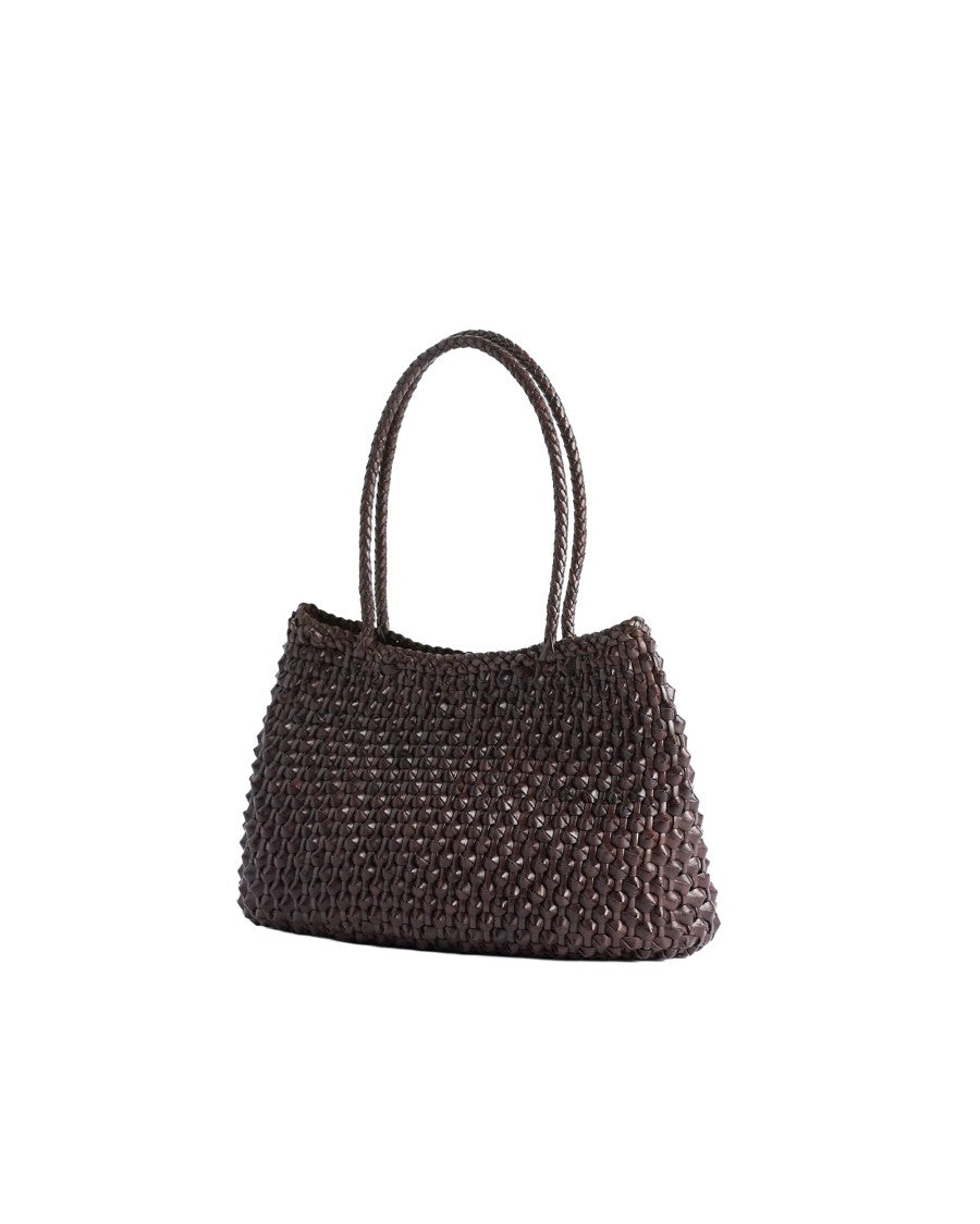 Dragon Diffusion S.Croce Cactus Dark Brown Woven Buff Leather Shoulder Bag