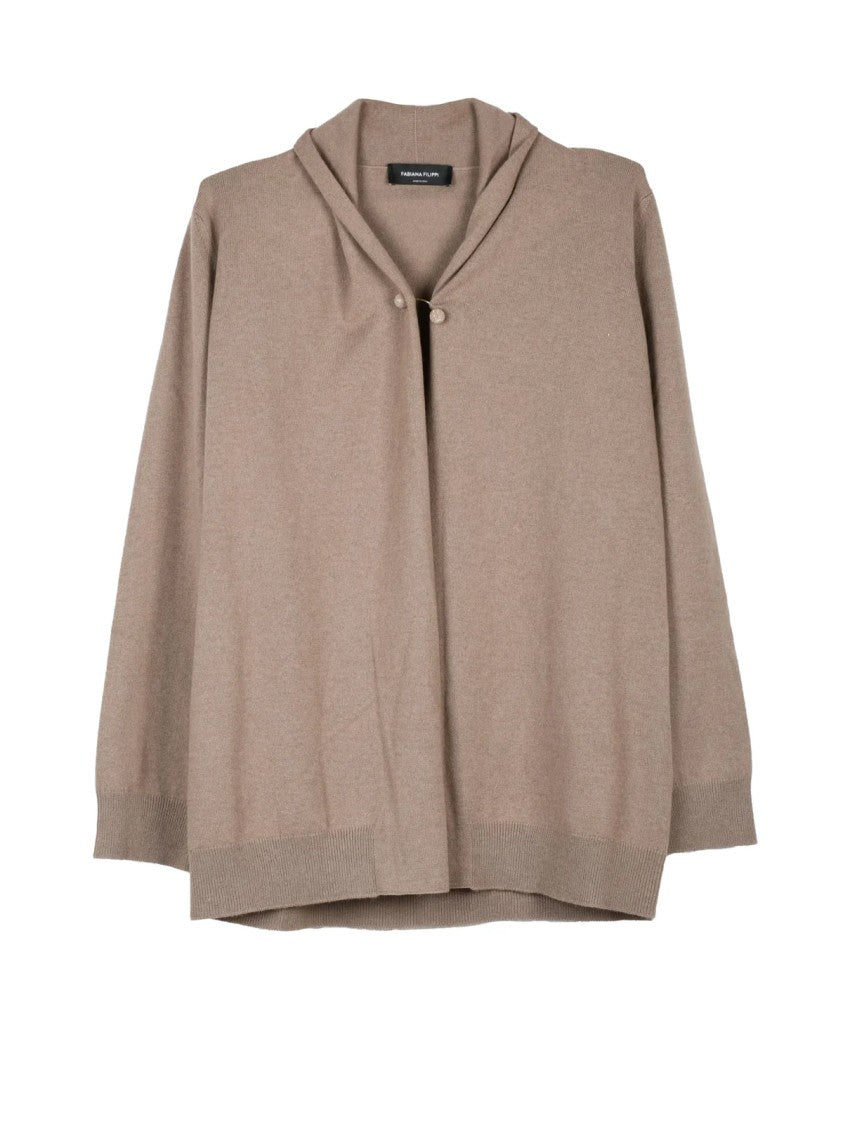 Fabiana Filippi Grey Virgin Wool-Blend Hooded Cardigan