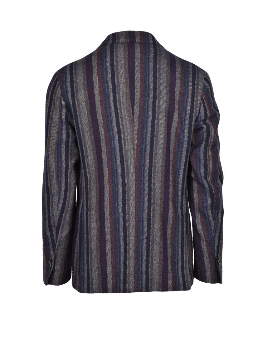 The Gigi Blue/Bordeaux Double-Breasted Striped Wool-Blend Jacket