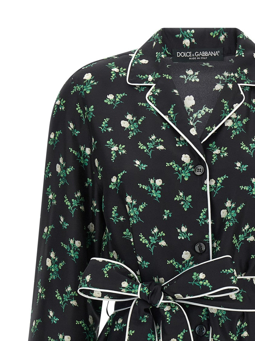Dolce & Gabbana Roselline And Mughetti Floral Print Silk Twill Shirt