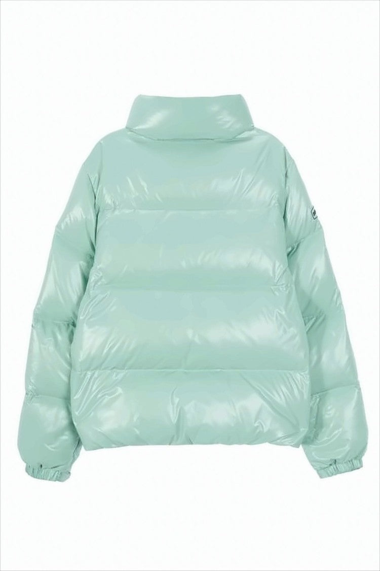 Duvetica Cropped Green Puffer Jacket With High Collar And Glossy Finish