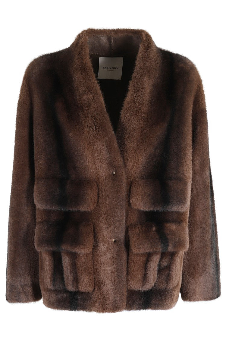 Ermanno Firenze Short Faux Fur Jacket With V-Neck