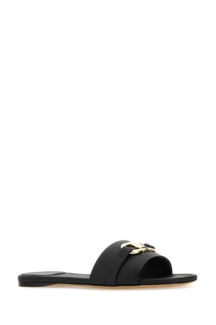 Salvatore Ferragamo Black Leather Gancini Slippers
