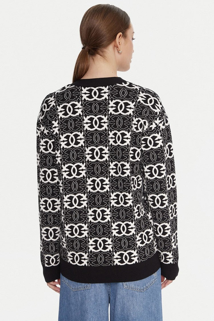 Pinko Black Monogram Jacquard Viscose-Blend Cardigan