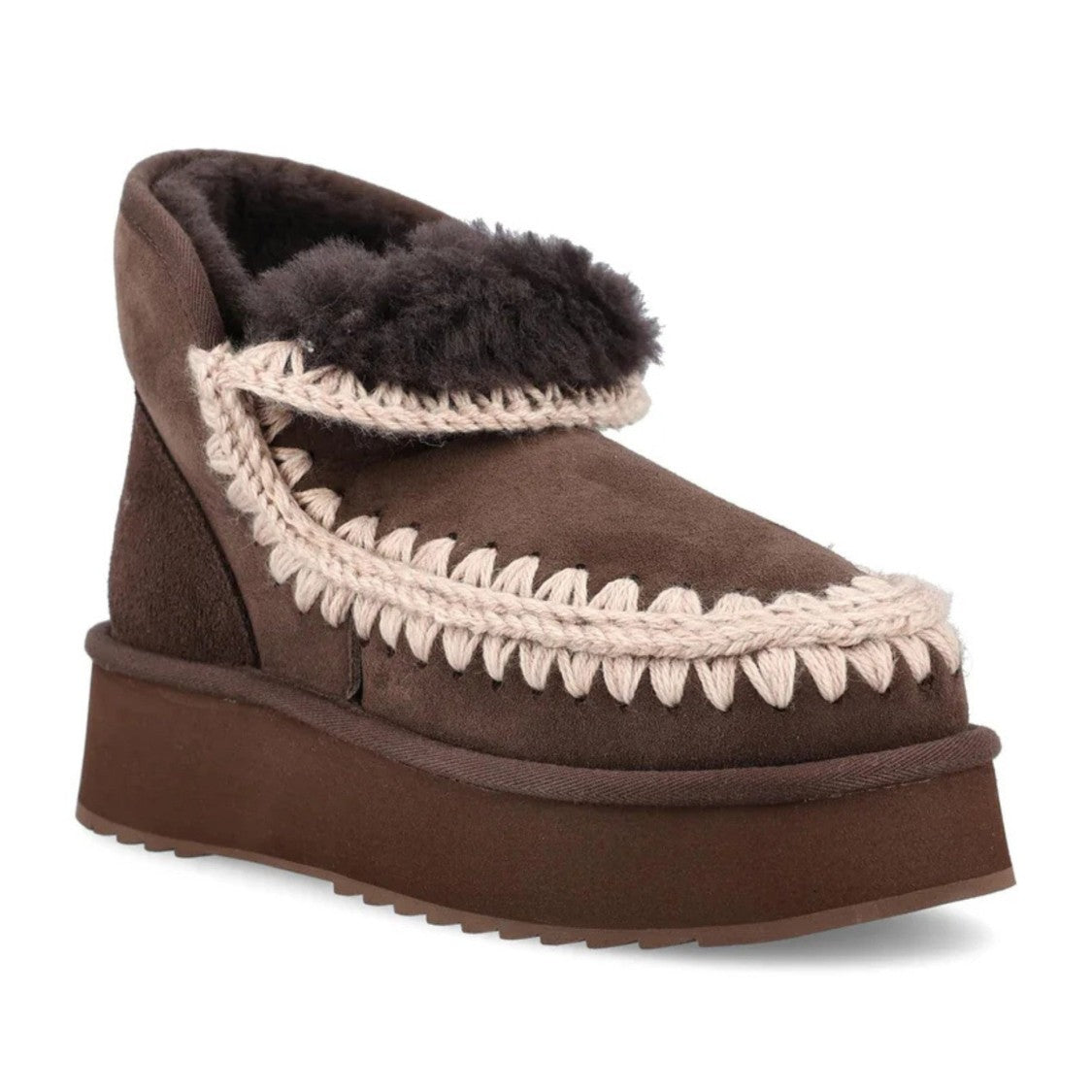 Mou Brown Eskimo Sheepskin Whipstitch Mini Boots