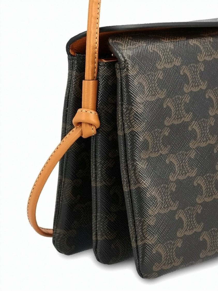 Celine Structured Rectangular Canvas Crossbody Bag With Lambskin Accents