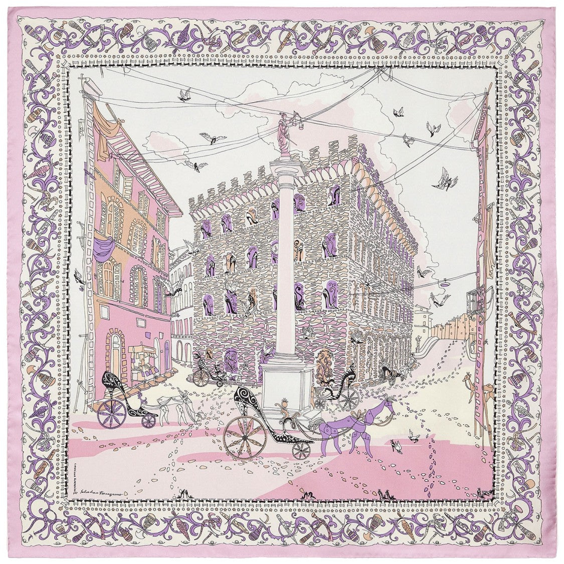 Salvatore Ferragamo Pink Voyage Print Silk Scarf