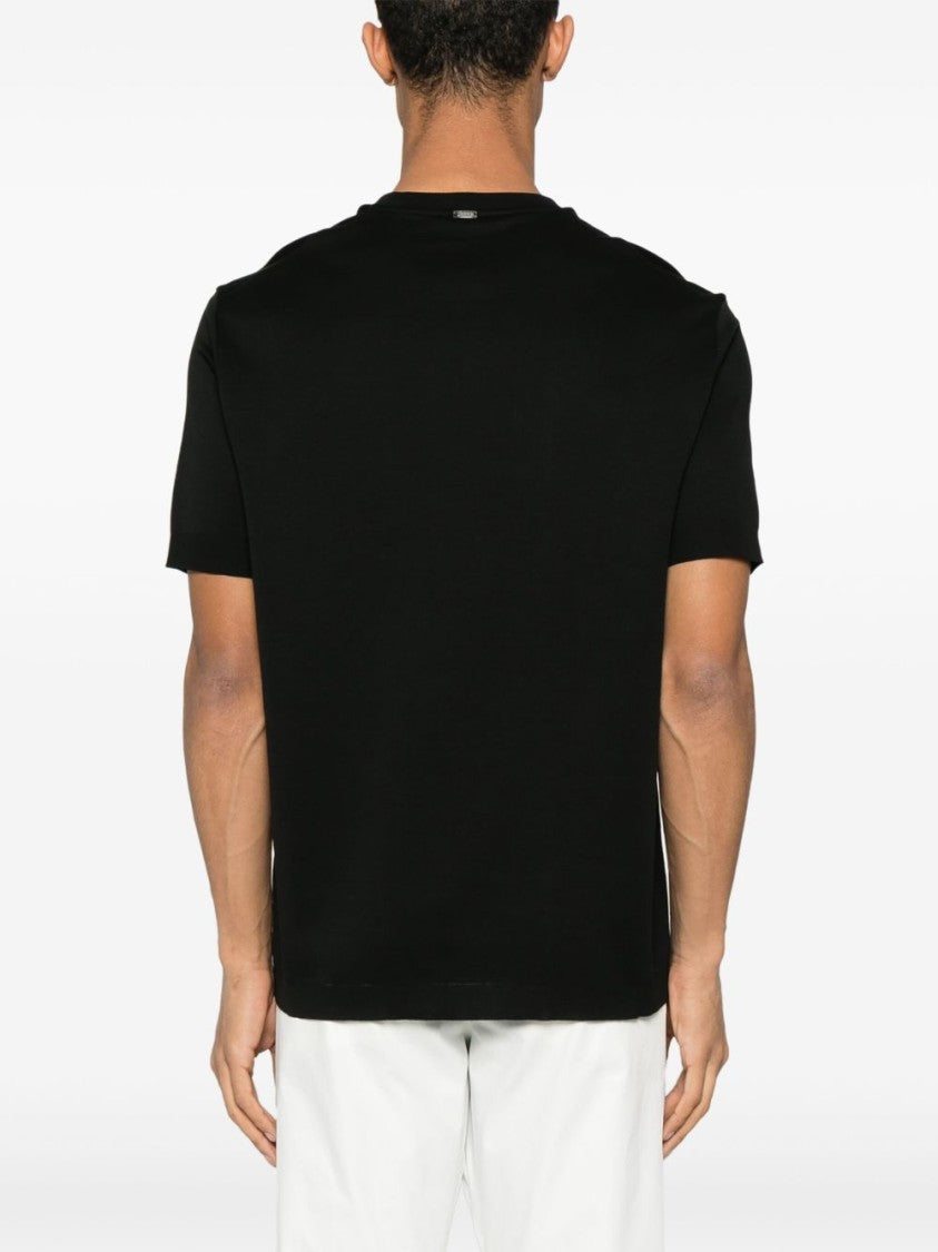 Herno Black Cotton Pique Weave T-Shirt